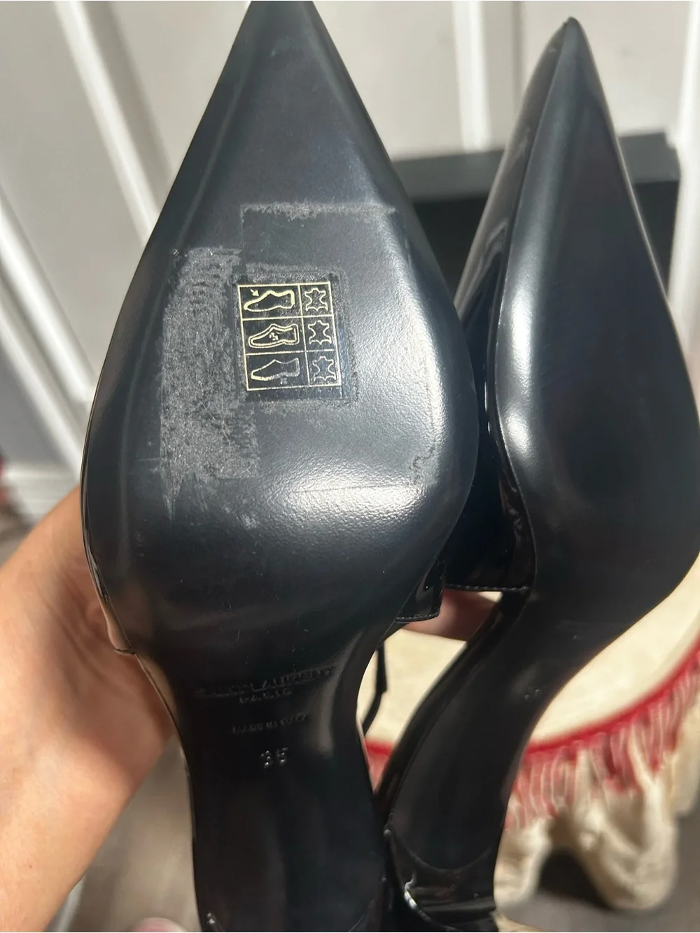 Saint Laurent Black Patent Pointed Slingback Pumps - Picture 10 of 11